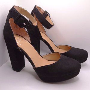 Black Kaari Blue Riley Faux Suede Black Platform Pumps Size 7.5